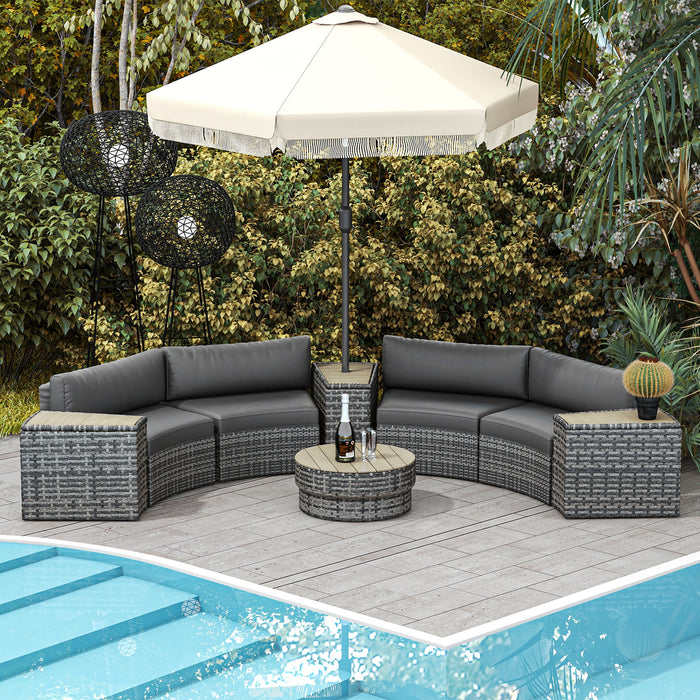 8 Piece Patio Furniture Set with 4 Rattan Sofa Chairs & 4 Tables with Storage & Umbrella Hole, Mixed Gray