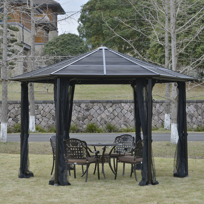 13' x 13' Steel Hexagonal Gazebo Canopy Heavy Duty Outdoor Pavilion with Aluminum Alloy Frame, Netting Sidewalls, Black