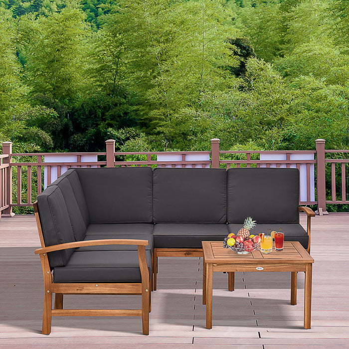 6PC Acacia Wood Sofa Set Outdoor Patio Furniture Grey Cushions Comfort & Style