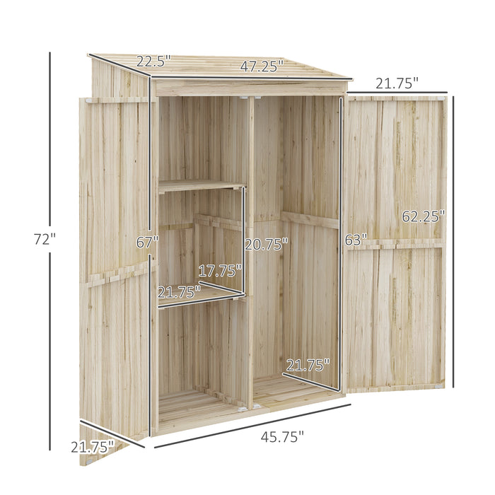 Garden Shed Wooden Tool Storage Double Doors Tilted Roof 47x22.5x72 Natural