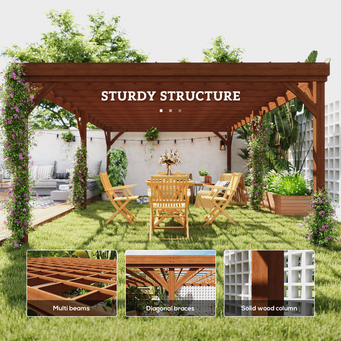 12' x 20' Outdoor Wooden Pergola, Grape Vine Gazebo with Concrete Anchors for Garden, Patio, Backyard, Deck, Brown