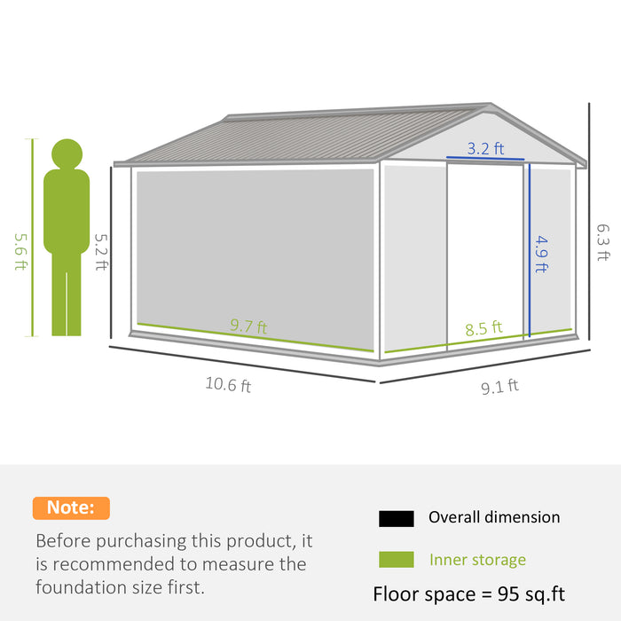 Outsunny Outdoor Tool Shed: 11x9' Metal with Sliding Doors & Vents for Patio/Backyard