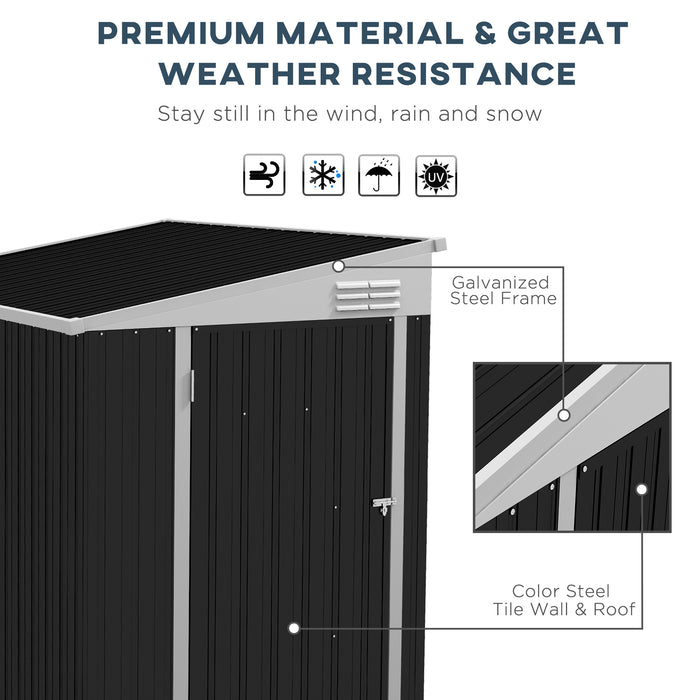 Lean-To Garden Storage Shed: 4x6ft Metal Construction with Lockable Door, Vents for Tools