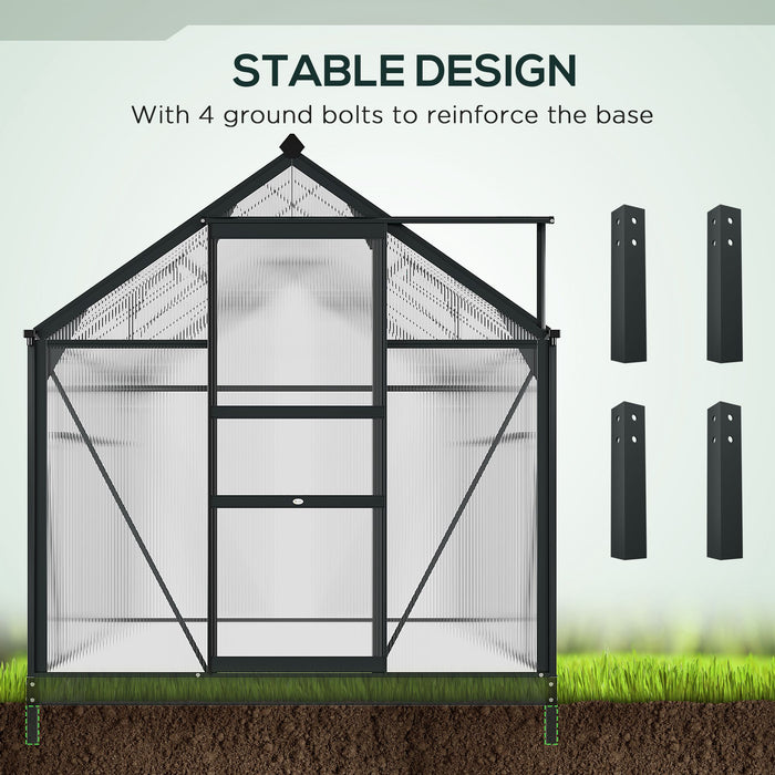 6' x 10' x 7' Polycarbonate Greenhouse, Heavy Duty Outdoor Aluminum Greenhouse Kit with Vent and Door for Backyard Garden, Gray