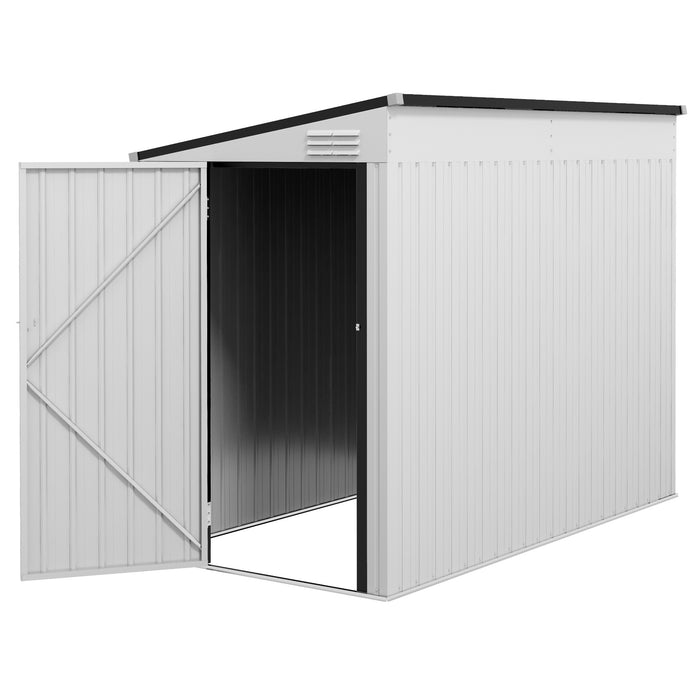 Metal Garden Shed 4x8 ft Lean-to Outdoor Tool House with Lockable Door and Vents for Backyard Patio Lawn White