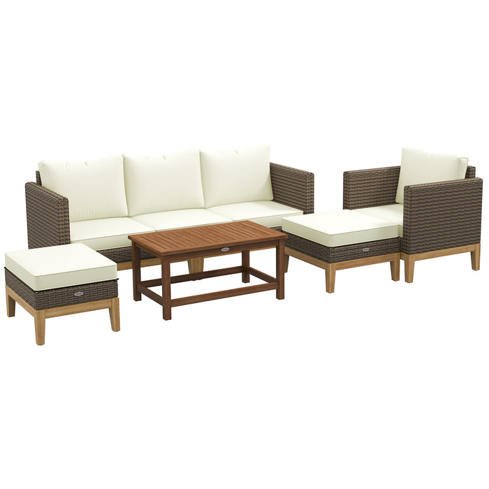 Outsunny Patio Furniture Set w/ Cushions, 5 PCs PE Rattan Conversation Furniture Set, Cream White