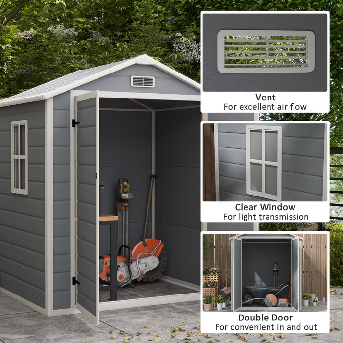 Garden Shed, 6'x4.5'Outdoor Storage Shed with Lockable Doors, Vent, Plastic Utility Tool Shed for Backyard, Patio, Gray