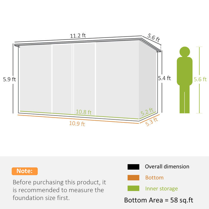 11' x 6' Storage Shed w/ Lockable Door, Galvanized Metal Utility Outdoor Shed for Backyard, Bike, Patio, Light Gray