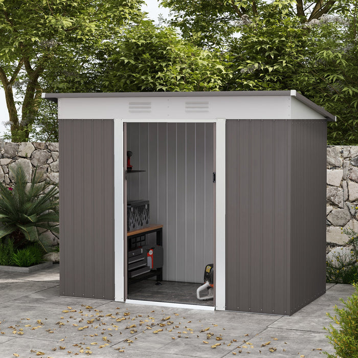 8x4ft Steel Storage Shed for Garden Tools - Silver Outdoor Shed with Lockable Doors & Ventilation