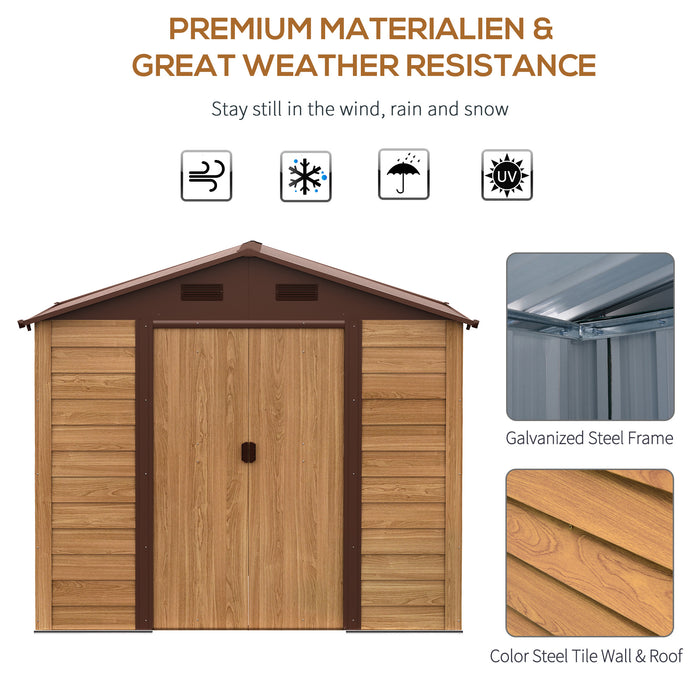 Metal Outdoor Storage Shed 7.7 x 6.4 with 2 Doors 4 Ventilation for Patio Backyard Lawn Outdoor Furniture Brown