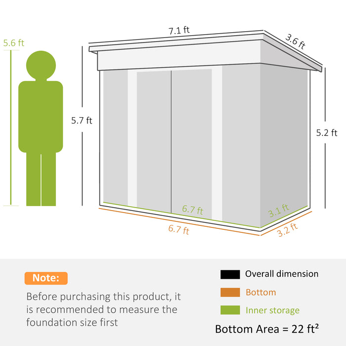 Metal Garden Shed 7x4 ft Light Gray Outdoor Tool Storage with Secure Locking Doors & Ventilation Steel Frame