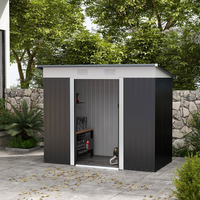 Durable Metal Garden Shed: 8x4ft Gray with Lockable Doors & Vented Steel Frame