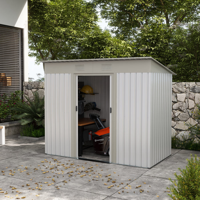 Metal Garden Shed 7' x 3.6' Silver Secure Outdoor Storage with Dual Locking Doors & Ventilation Steel Frame