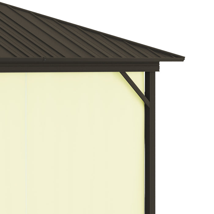 Cream Hardtop Gazebo: 11.9'x9.8' Metal Roof Canopy with Curtains & Netting Top