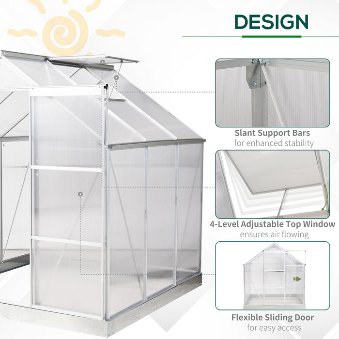 6' x 6' Portable Walk-In Greenhouse, Outdoor Plant Gardening Green House Canopy w/ Sliding Door & Adjustable Window, Silver