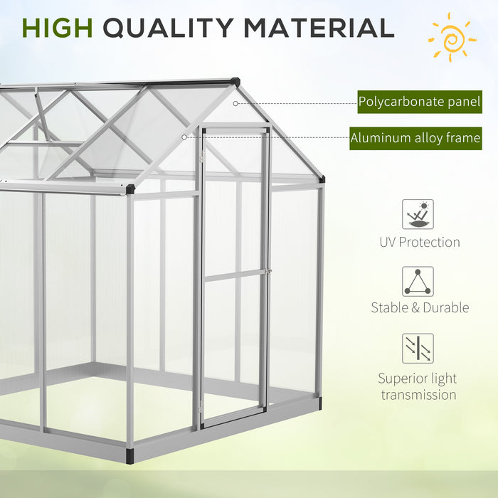 6' L x 6' W Walk-In Polycarbonate Greenhouse with Roof Vent for Ventilation & Rain Gutter, Hobby Greenhouse for Winter, Clear