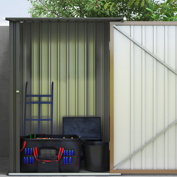 Lean-to Garden Storage Shed 3.3x3.4 ft Galvanized Steel with Lockable Door Brown