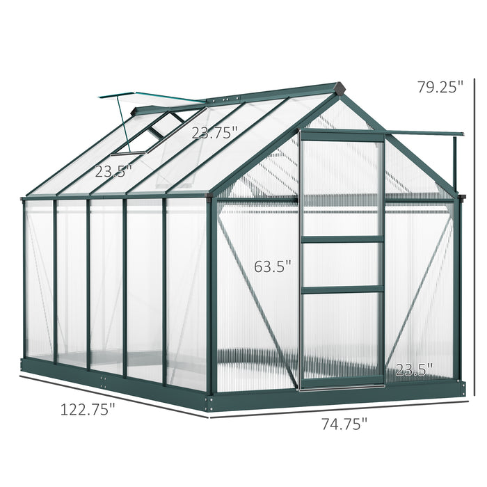 10' x 6' x 7' Garden Greenhouse for Backyard/Outdoor Use with Window and Door, Aluminum Frame, PC Board