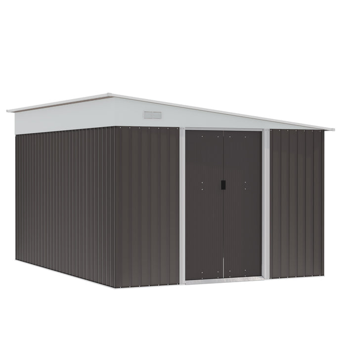 Metal Garden Shed 11x9 ft Outdoor Storage with Sliding Doors & Air Vents Gray