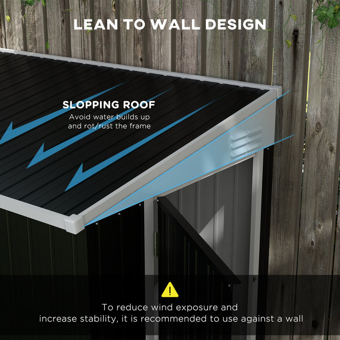 Lean-To Garden Storage Shed: 4x6ft Metal Construction with Lockable Door, Vents for Tools