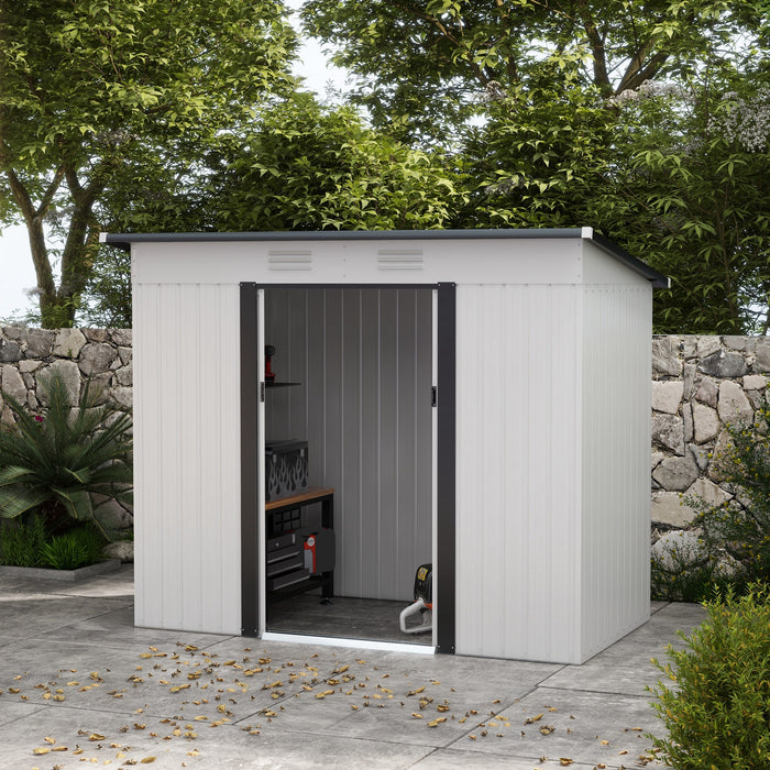 Metal Garden Shed 8x4 ft White Outdoor Tool Storage with Lockable Doors & Air Vents Steel Frame for Backyard