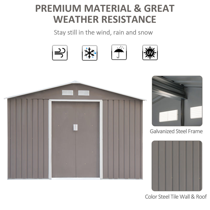 Garden Storage Sheds Outdoor Metal Gray 9.1'L x 6.4'W x 6.3'H