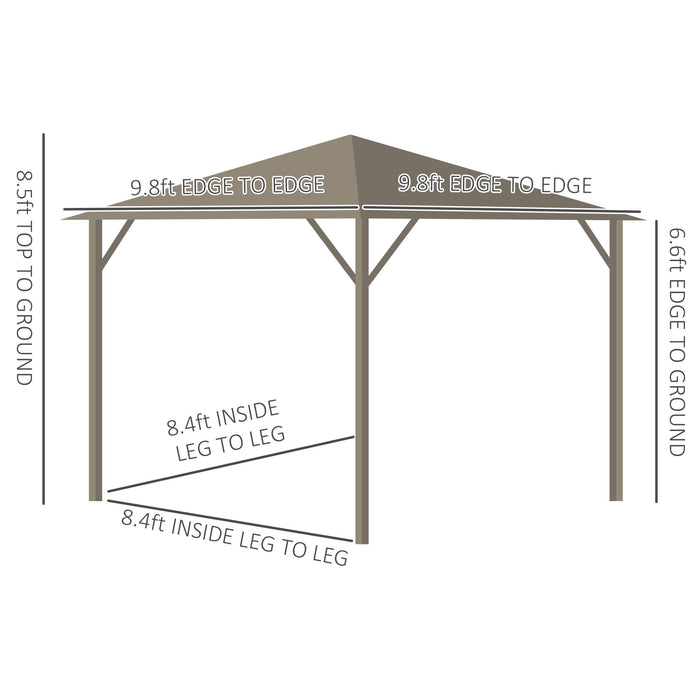 10' x 10' Hardtop Gazebo Canopy, Permanent Pavilion with Hook, Curtains, Aluminum Frame for Patio, Garden, Dark Brown