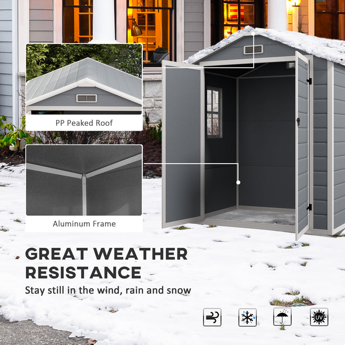 Garden Shed, 6'x4.5'Outdoor Storage Shed with Lockable Doors, Vent, Plastic Utility Tool Shed for Backyard, Patio, Gray