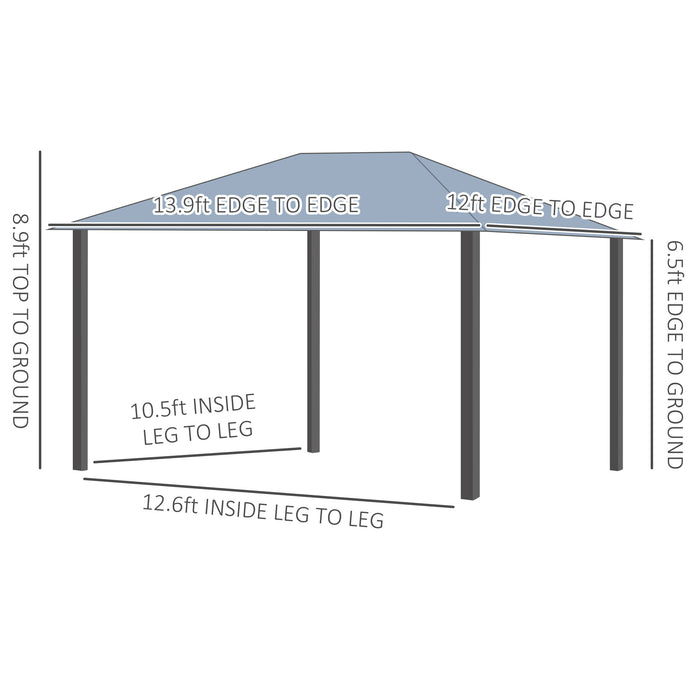 Hardtop Gazebo 14x12 with Polycarbonate Canopy Aluminum Frame Grey