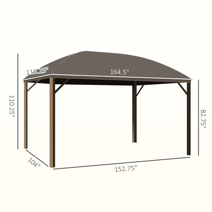 10' x 14' Hardtop Gazebo with Curtains, Netting, Pavilion with Steel Roof Ceiling Hook for Garden Patio, Brown