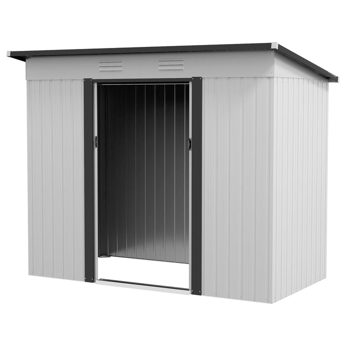 Metal Garden Shed 8x4 ft White Outdoor Tool Storage with Lockable Doors & Air Vents Steel Frame for Backyard