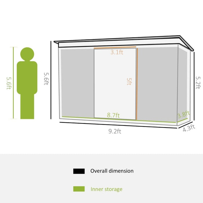 9' x 4.5' x 5.5' Outdoor Rust-Resistant Metal Garden Vented Storage Shed - 845-032CG