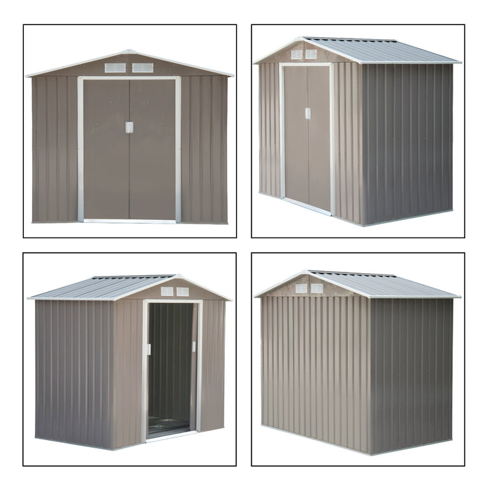 7' x 4' Metal Outdoor Backyard Garden Utility Storage Tool Shed Kit - Grey/White