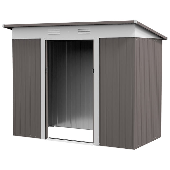 8x4ft Steel Storage Shed for Garden Tools - Silver Outdoor Shed with Lockable Doors & Ventilation