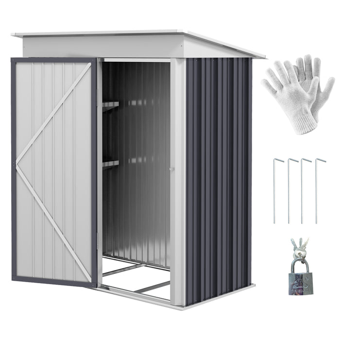 5'x3' Outdoor Storage Shed, Dark Gray Lean-to with Floor, Adjustable Shelf, Lock, Gloves