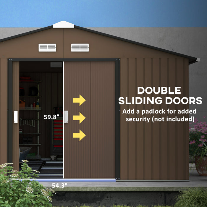 Metal Garden Shed Brown Storage Utility Double Locking Doors for Bike Yard Tools