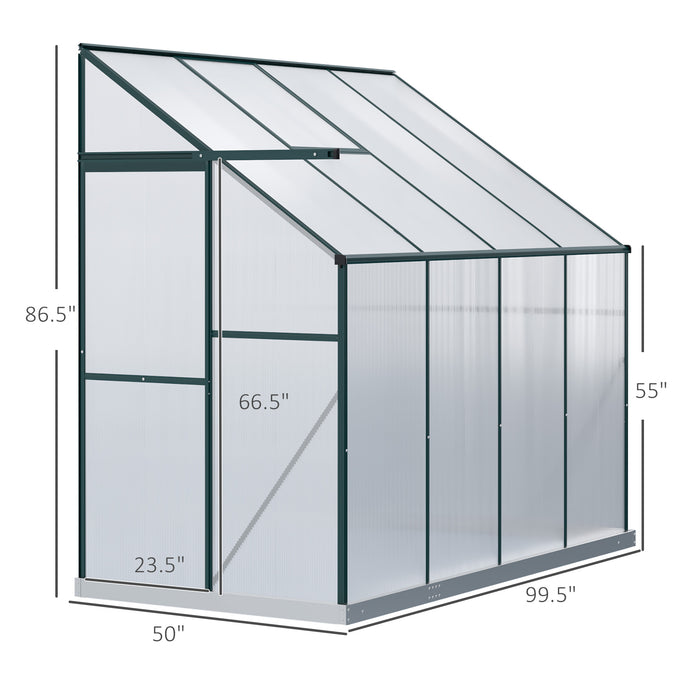 Outsunny Walk-In Garden Greenhouse Aluminum Polycarbonate with Roof Vent for Plants Herbs Vegetables 8' x 4' x 7' Green