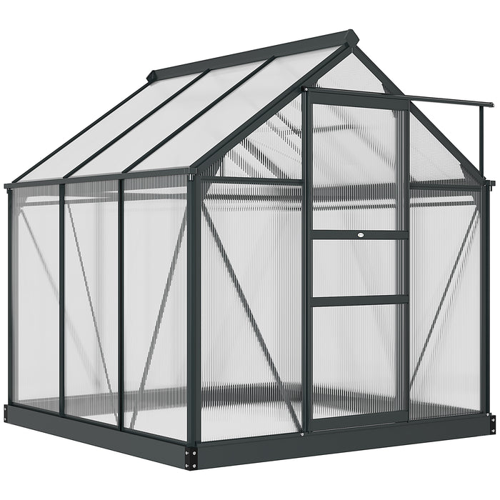 6' x 6' x 7' Polycarbonate Greenhouse, Outdoor Aluminum Walk-in Green House Kit with Vent and Door for Backyard Garden, Gray