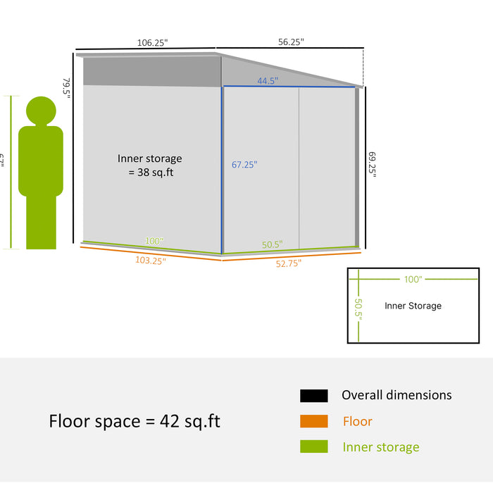 5' x 9' Outdoor Storage Shed, Lean to Shed with Foundation, Lockable Doors & Gloves for Patio Lawn Backyard, White