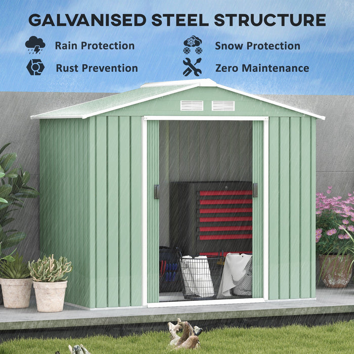 7' x 4' Outdoor Storage Shed, Garden Tool House with Foundation, Vents & Sliding Doors for Backyard Patio Lawn, Light Green