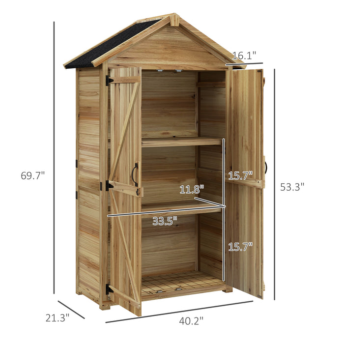 Outsunny Outdoor Storage Shed Wooden Garden Cabinet with Waterproof Roof Lockable Doors and Shelves for Backyard Natural