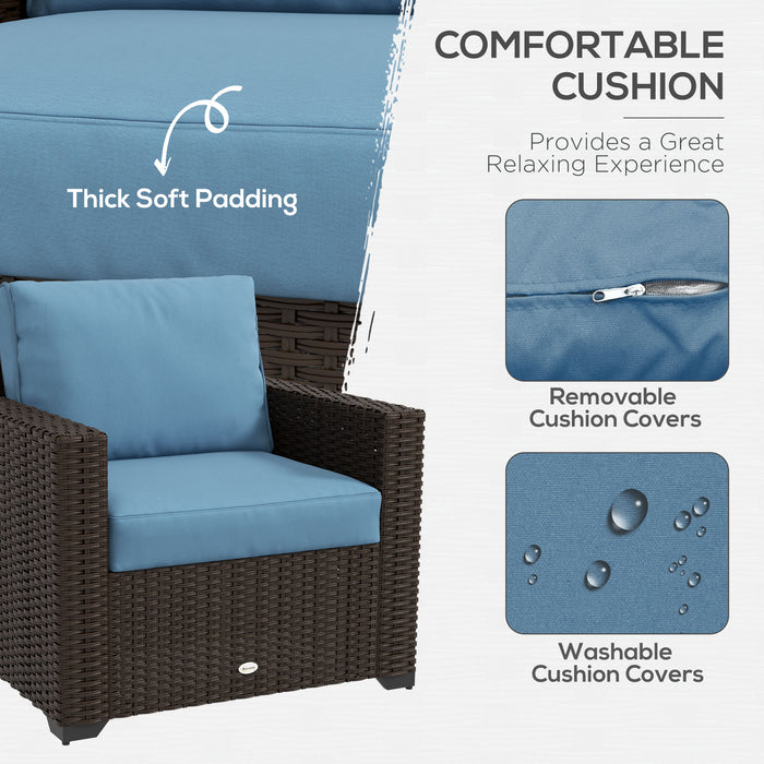 Outsunny Patio Furniture Set with Cushions Sofa Storage Table for Outdoor Living Space Comfort Blue