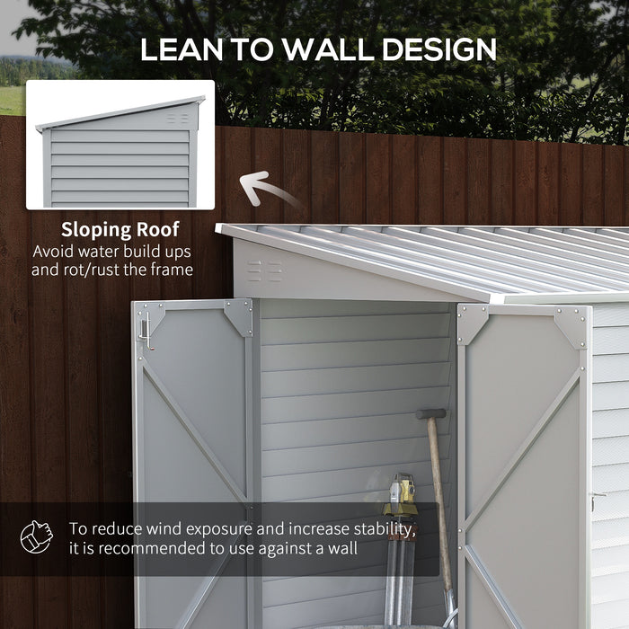 5' x 9' Outdoor Storage Shed, Lean to Shed with Foundation, Lockable Doors & Gloves for Patio Lawn Backyard, White