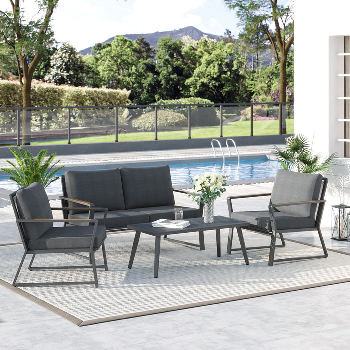 Aluminum Patio Furniture Set, 4-Piece, Dark Grey, Loveseat, Armchairs, Coffee Table