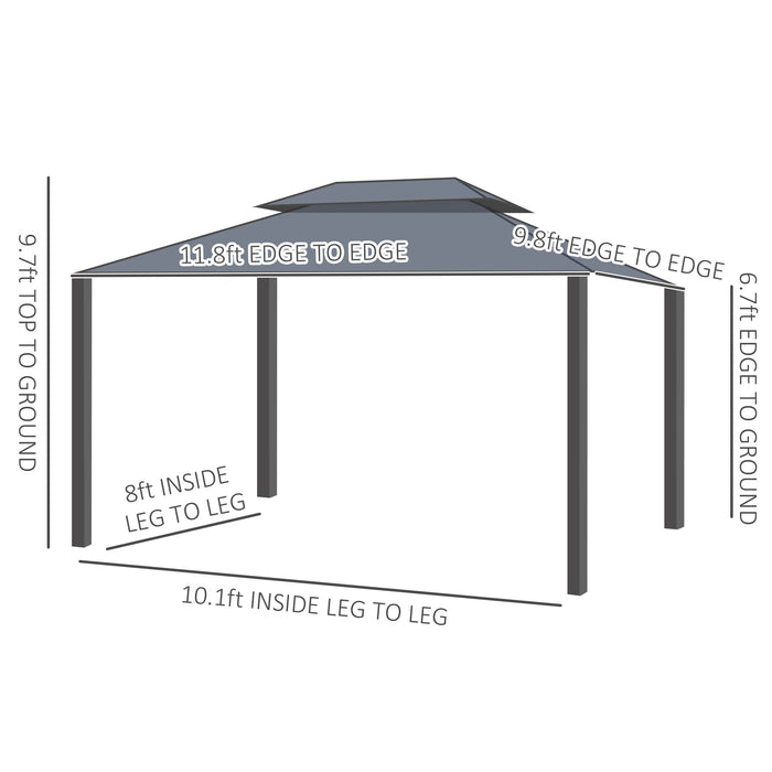 10x12 Black Aluminum Hardtop Gazebo with Polycarbonate Canopy Curtains Netting for Outdoor Use