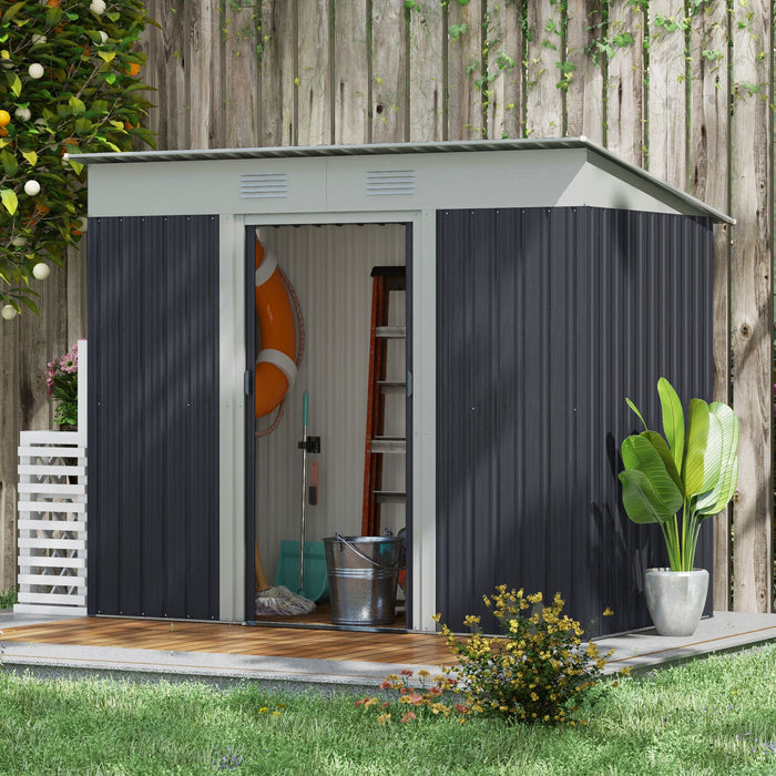 Metal Garden Shed 7x4 ft Light Gray Outdoor Tool Storage with Secure Locking Doors & Ventilation Steel Frame