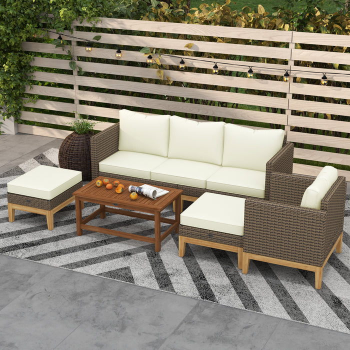 Outsunny Patio Furniture Set w/ Cushions, 5 PCs PE Rattan Conversation Furniture Set, Cream White