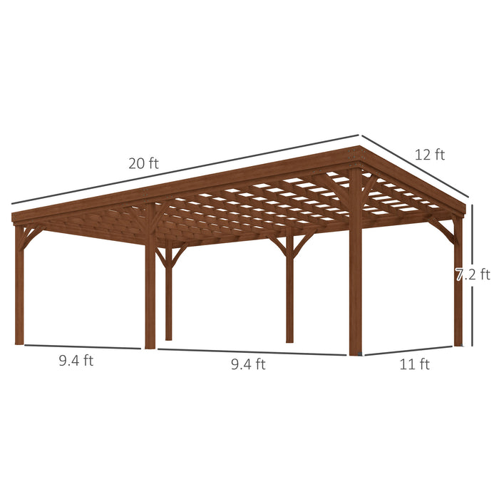 12' x 20' Outdoor Wooden Pergola, Grape Vine Gazebo with Concrete Anchors for Garden, Patio, Backyard, Deck, Brown