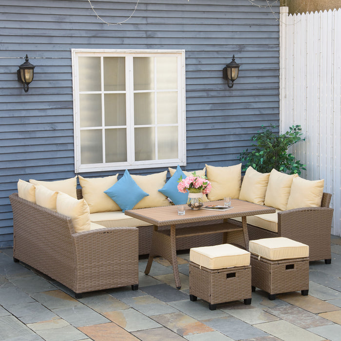 Outsunny Stylish Patio Suite: 6PC Woven PE Rattan Lounge Set with Cushions, Coffee Table