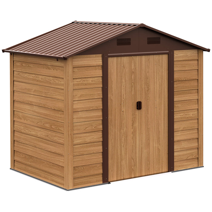 Metal Outdoor Storage Shed 7.7 x 6.4 with 2 Doors 4 Ventilation for Patio Backyard Lawn Outdoor Furniture Brown